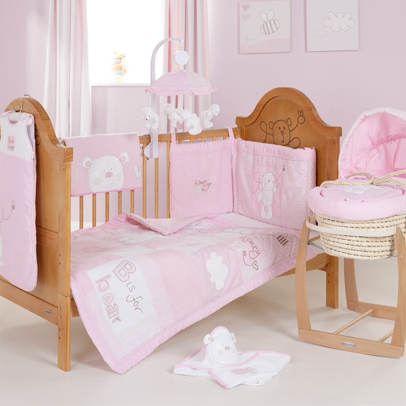b is for bear quilt bumper 2 pc set pink